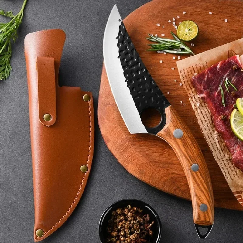 Stainless steel boning knife hand-forged commercial sharp fruit knife wooden handle kitchen knife meat cutting knife