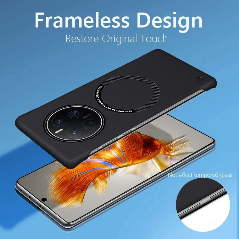 شحن لاسلكي بدون إطار مع ملف مغناطيسي لحافظة الهاتف لهاتف Huawei Mate 70 60 50 30 40 20 Pro PC غطاء غير لامع