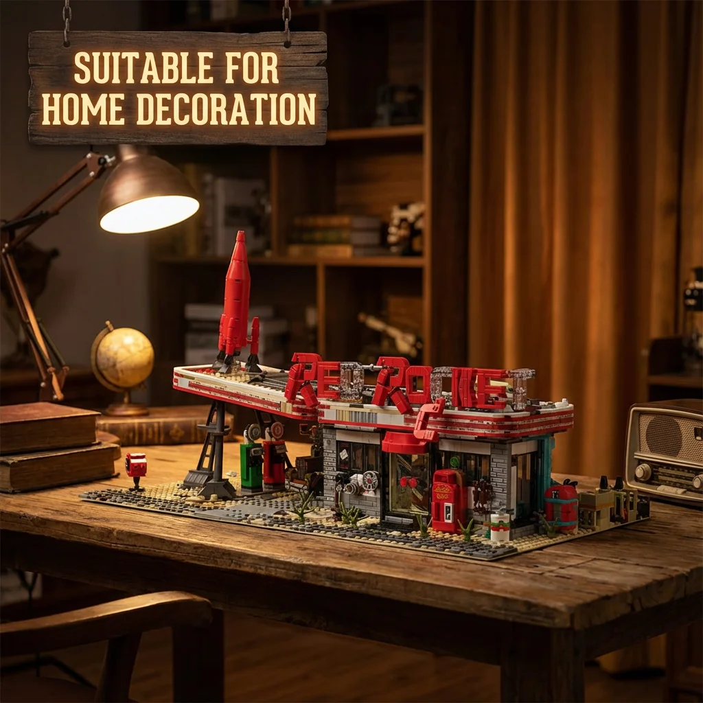 Juego de películas, estación de gasolina abandonada roja, arquitectura Doomsday MOC House, modelo de bloques de construcción modulares, Kit, regalo para niños y adultos, 2731 Uds.