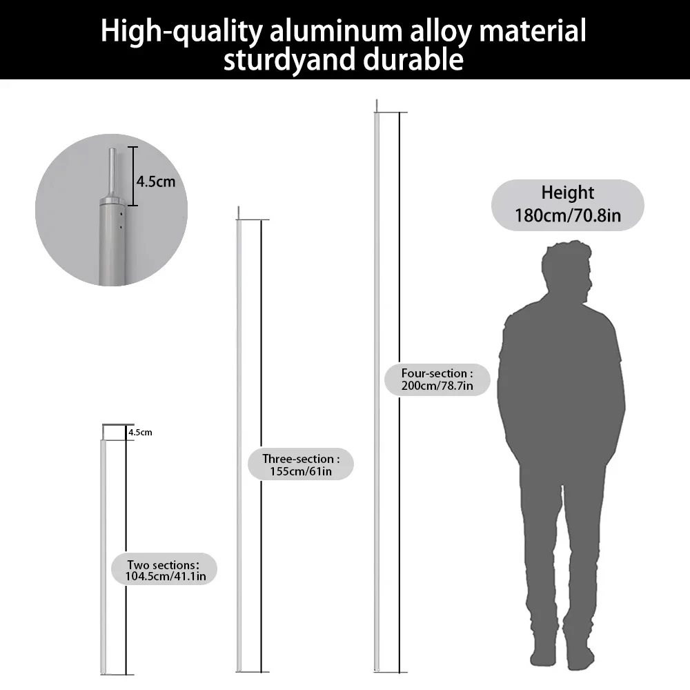 Adjustable Tarp Poles 2m 1.9m Aluminum Alloy Awning Tent Support Rod Lightweight Outdoor Camping Canopy Sticks Tent Rack Frame