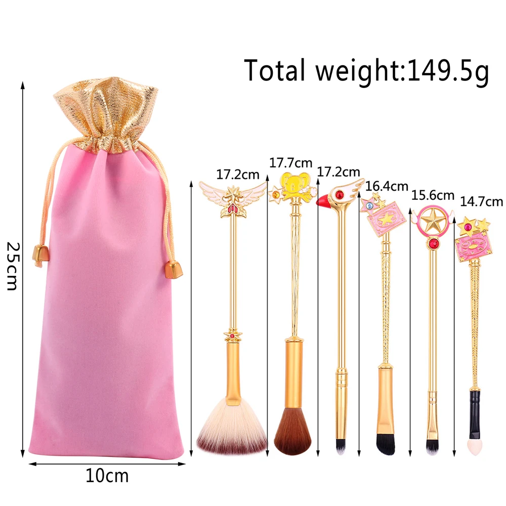 6pcs Anime Card Captor Sakura Makeup Brush Set Metal Handle Soft Fluffy Cosmetics Powder Brush Pink Eyeshadow Eyebrow Brush