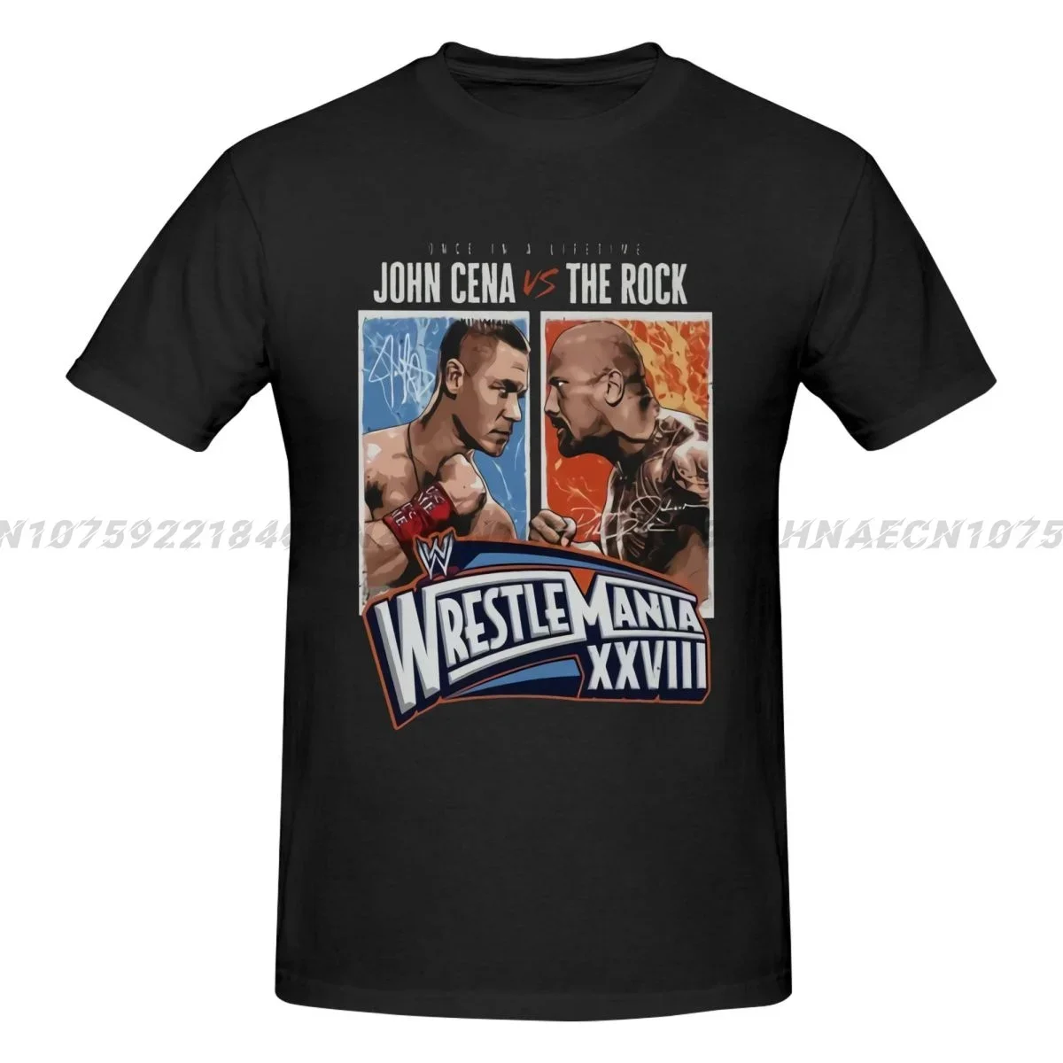 Camiseta de cuello redondo para hombre, camisa de gran tamaño, ropa de manga, Idea de regalo, Johns Cenas Vs. The Rock Match WrestleMaannia 28