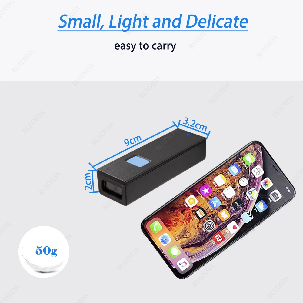 Scanner de codes-barres Bluetooth sans fil 1D 2D, Mini lecteur de barres de poche, lecteur BT Portable, Code QR PDF417, pour PC iPad iPhone