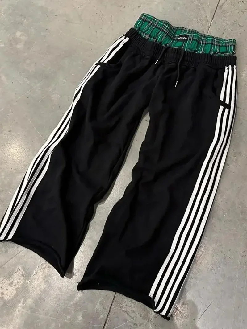 

Мужские повседневные брюки Y2K в стиле Harajuku, широкие спортивные штаны в полоску, оверсайз, хип-хоп, модные брюки с широкими штанинами в стиле High Street