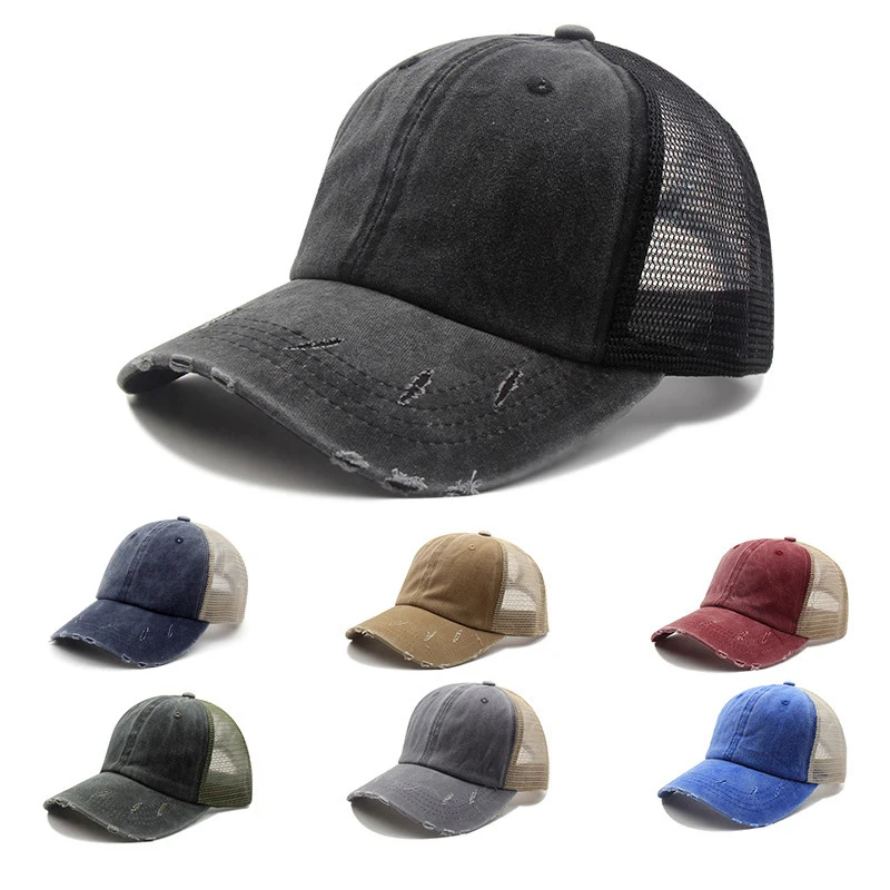 

Vintage Outdoor Hats Unisex Breathable Street Baseball Caps Sport Mesh Distressed Cap Summer Adjustable Sunscreen Baseball Cap