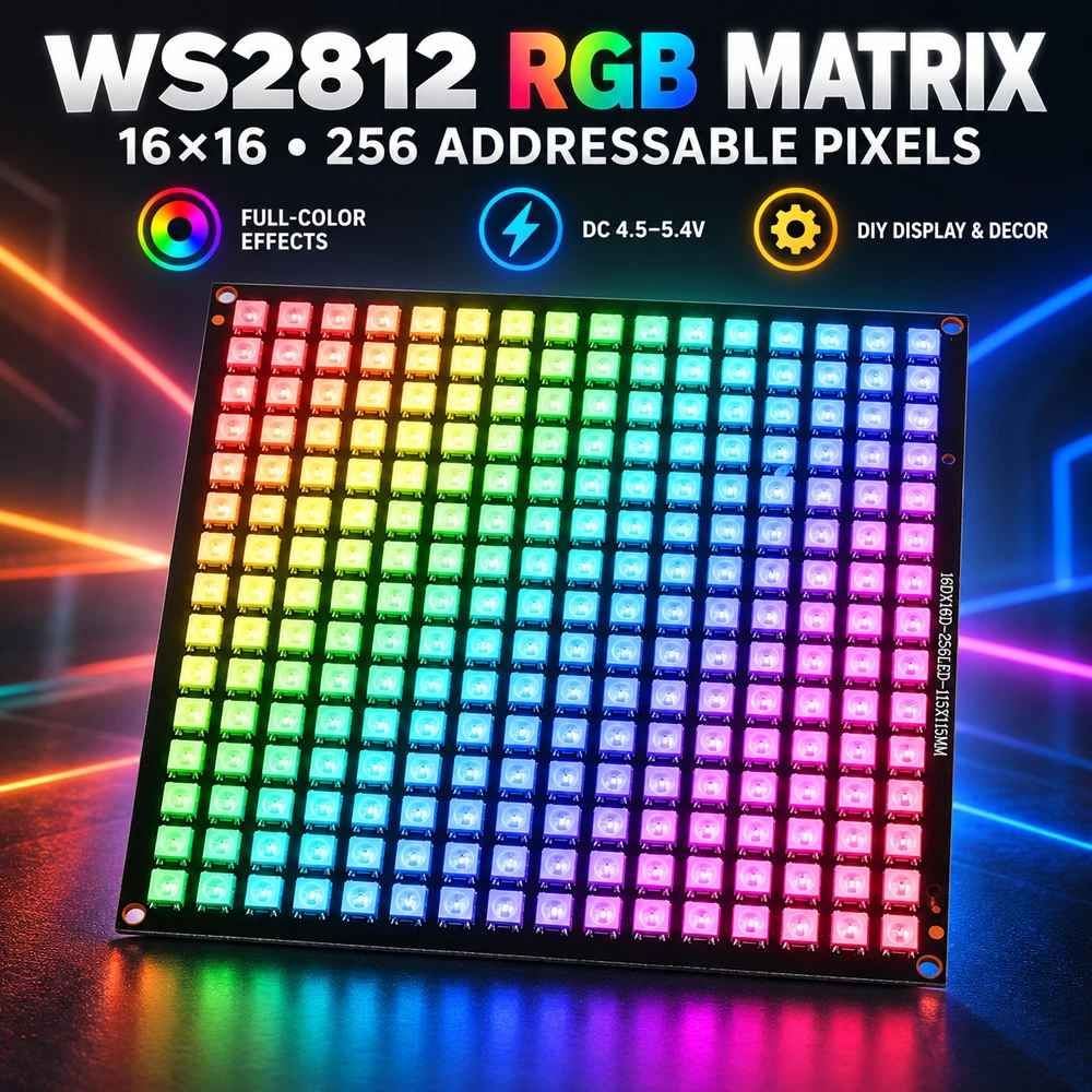 For DIY Decor Screen WS2812 LED Matrix Panel Module 16x16 256 Pixels Full Color Changing Addressable RGB Light Board DC4.5-5.4V