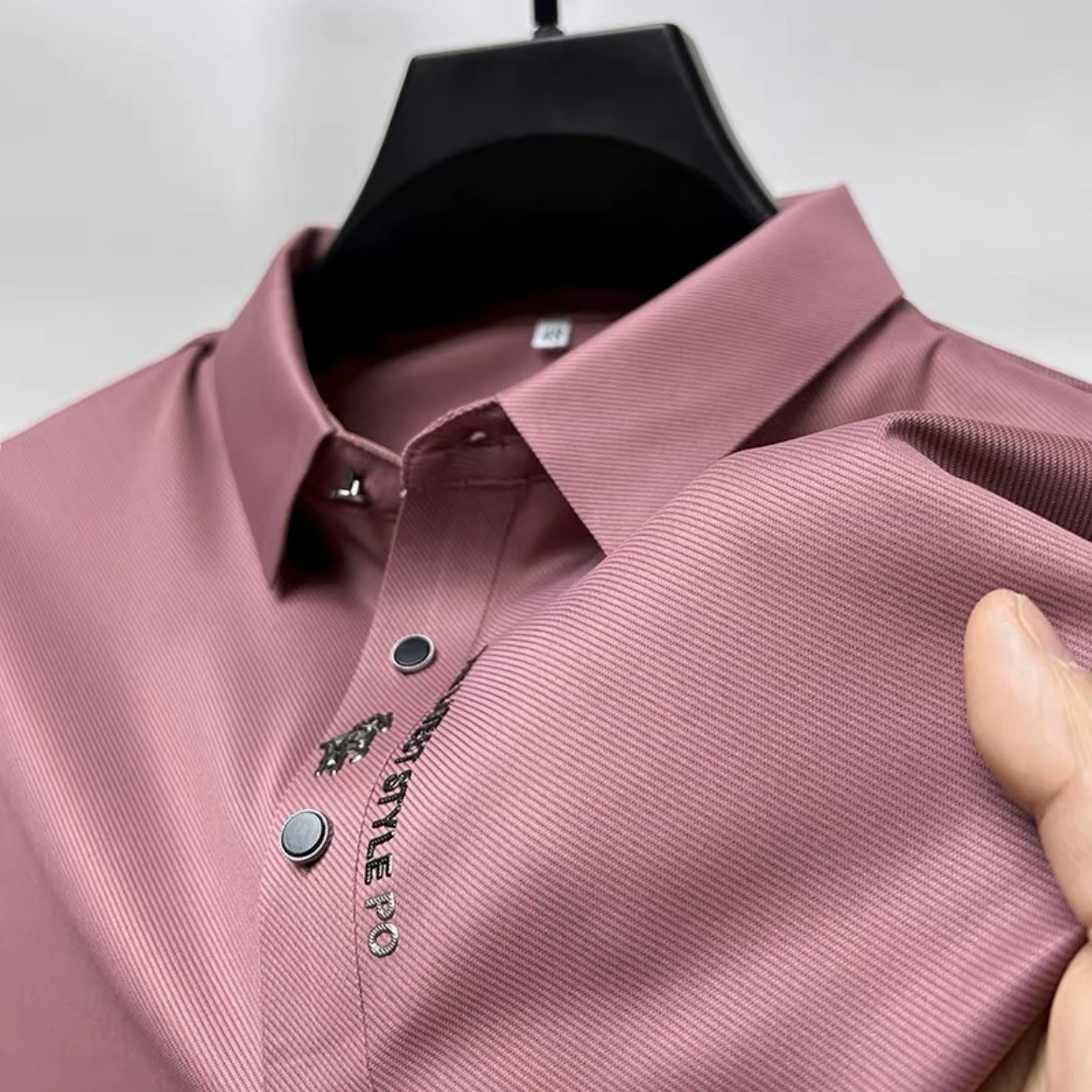 Ice Silk Embroidery Polo Shirt 2024 New Summer Lapel Elasticity T-shirt Korean Fashion Short Sleeve Business Casual Men Clothing