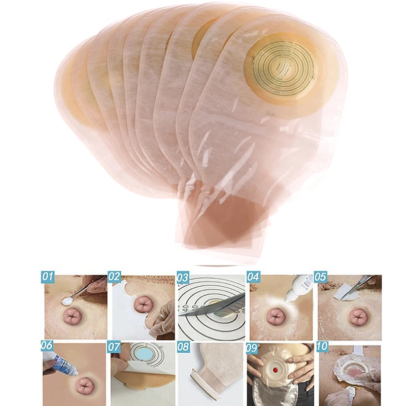 ^10Pcs Colostomy Bags Max Stoma Skin Color Ostomy Bags with Hook & Loop Back Window Drainable Ostomy Pouch+!~-~