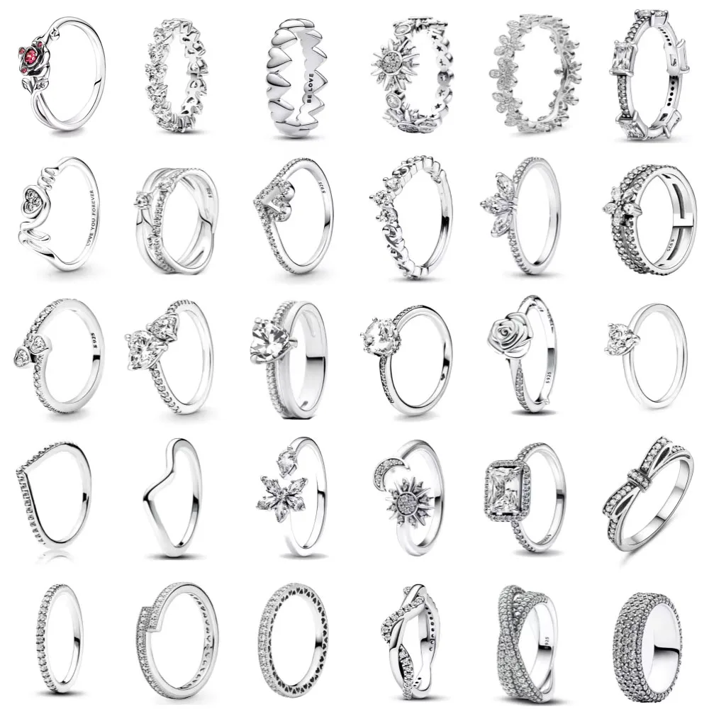 

White Stone Daisy Flower 925 Sterling Silver Ring Rings For Women European Fashion Jewelry Accessories Gifts Wedding Patry