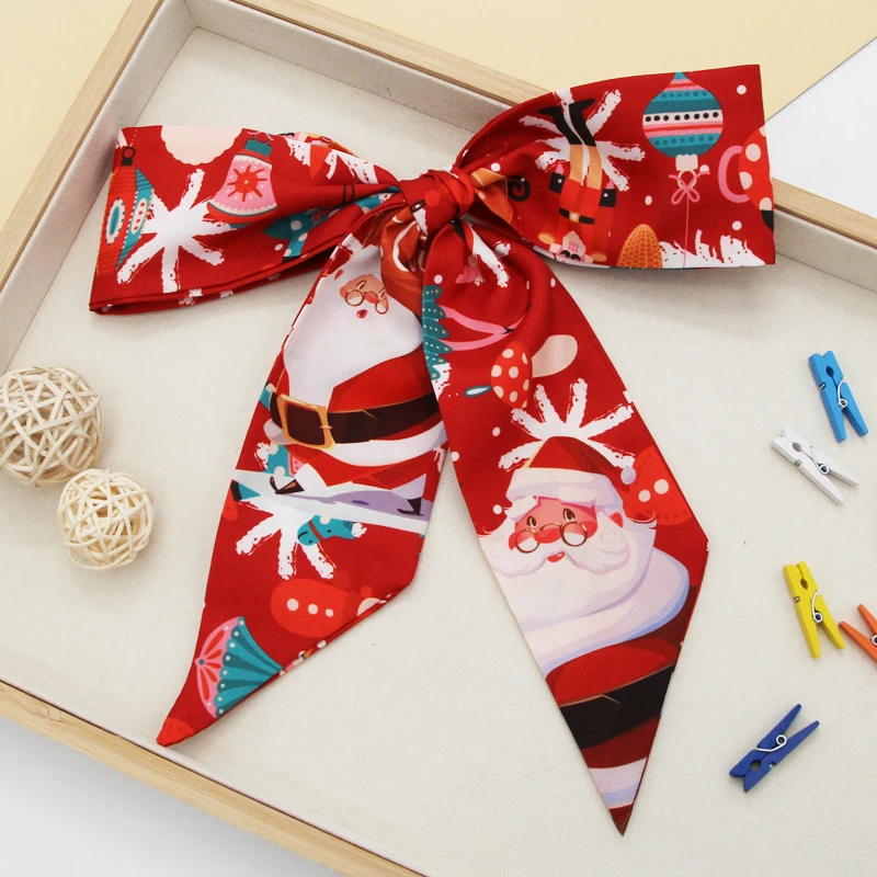 Christmas Series Long Versatile Silk Scarf Bow Streamer Strap Bag Gift Silk Scarf Ribbon Gift Box Strap