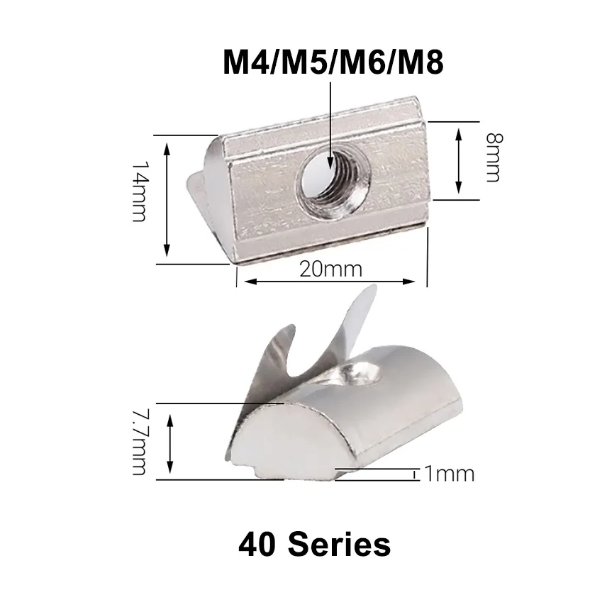 50 Teile/los M4 M5 M6 M8 Schrapnell Mutter Block Drop in Blatt Frühling Muttern für 2020 3030 4040 4545 Aluminium extrusion Profil – Detail 3