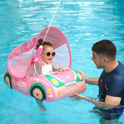 Swimbobo Pink Kids Inflatable Children Cute Swimming Seat Boat Floating Water Gun Toddler Water Toy Baby Ring Float With Canopy
