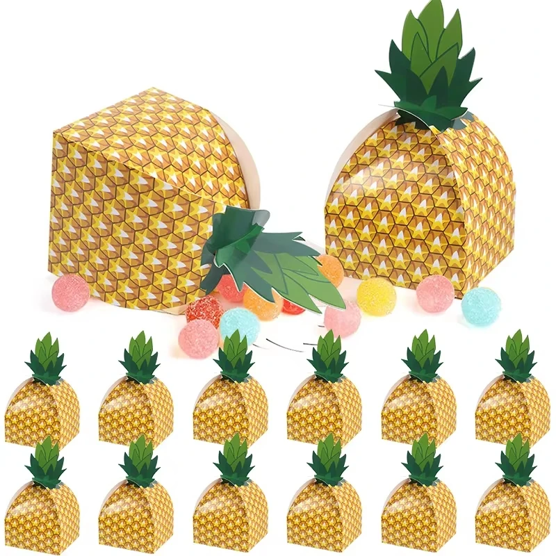 12/24pcs Pineapple Candy Cookie Box Hawaiian Party Goodies Gift Packing Box Bag Creative Diy Carton Pineapple Box