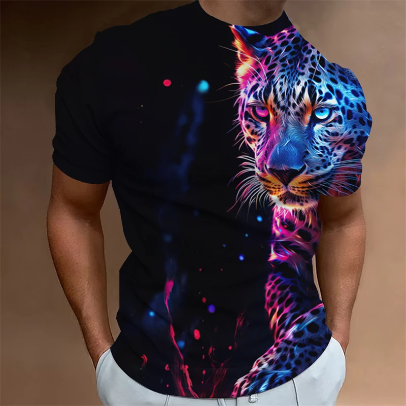 

Leopard Printed Men's T-shirt Fun Casual Top Street Oversized Clothing Harajuku Round Neck Animal Pattern Short Sleeved T-shirts