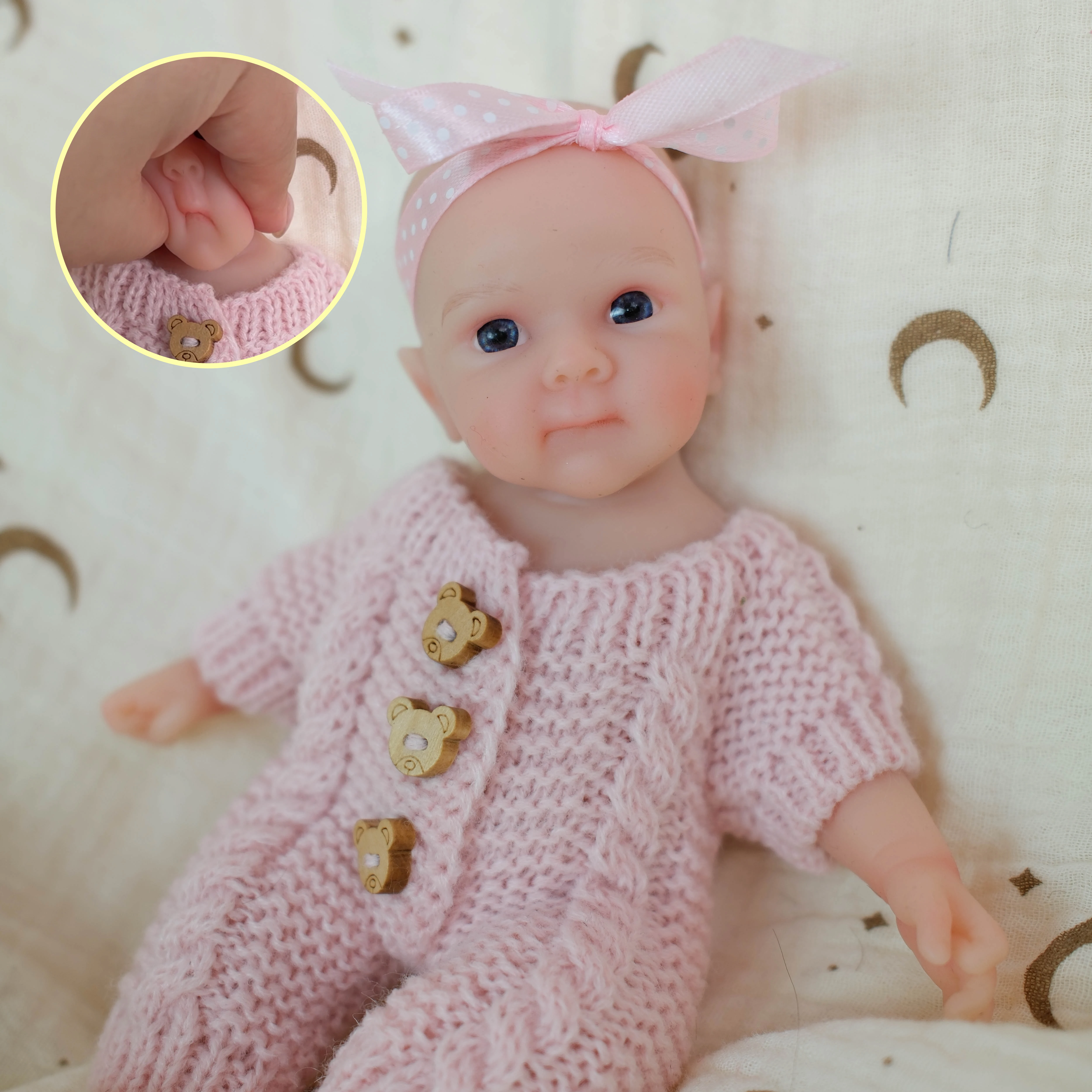 NPK 8''Super Soft Solid Platinum silicone Flexible Elastic Mini Handy Baby Gril Bettie Palm Reborn  Baby Doll