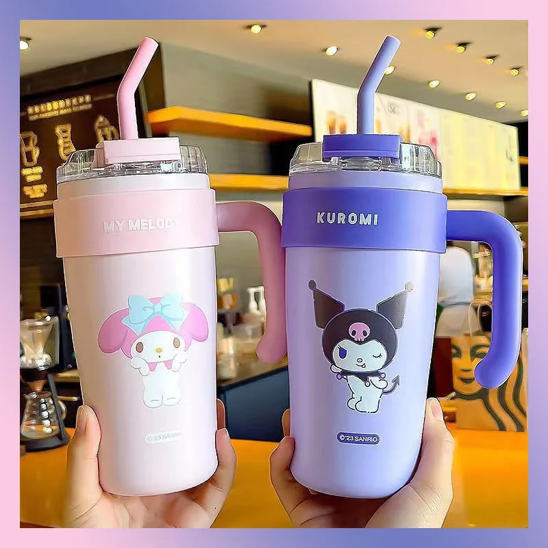 Miniso High Capacity 860ml Ice Cup Cute Girl Safety Material 316 Stainless Steel Straw Cup Insulation Water Cup Leak Proof