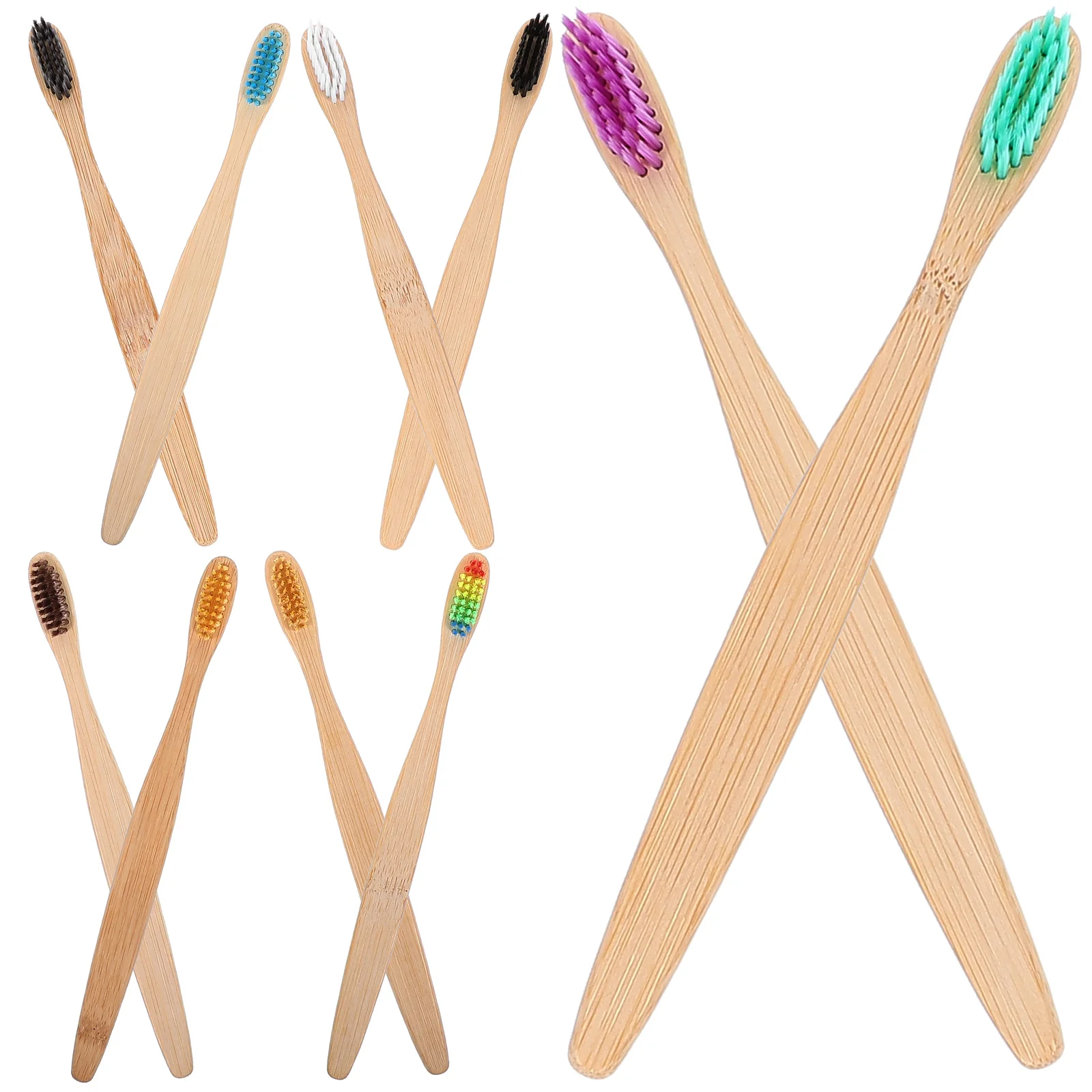 

10pcs Bamboo Set Eco-friendly Adult Travel Smooth No Burr Durable Water-resistant Tooth Brush Oral Health Gift
