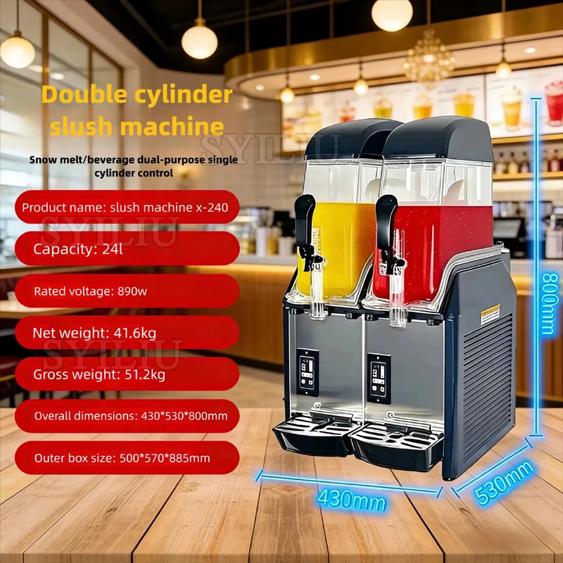 

Single & Dual Cylinder Optional Commercial Slush Machine for snow smoothie cold drink production for cafe and beverage retail
