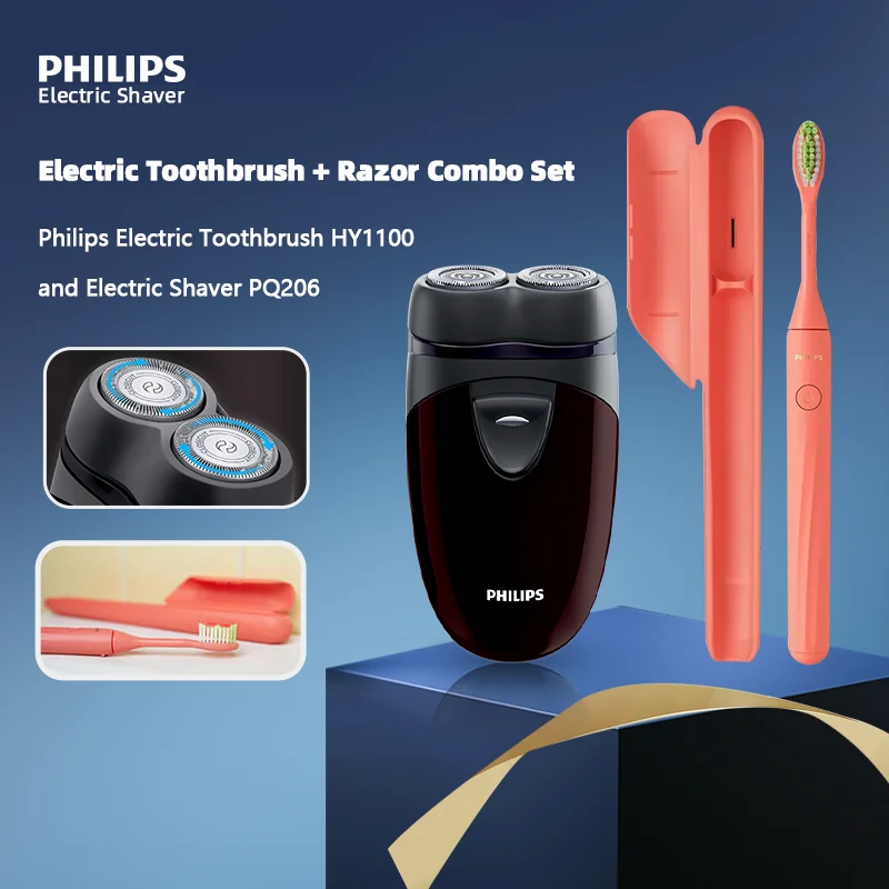 Philips Electric Toothbrush HY1100 and Electric Shaver PQ206 Set,AAA Battery Toothbrush,AA*2 Battery Double Cutter Head Shaver