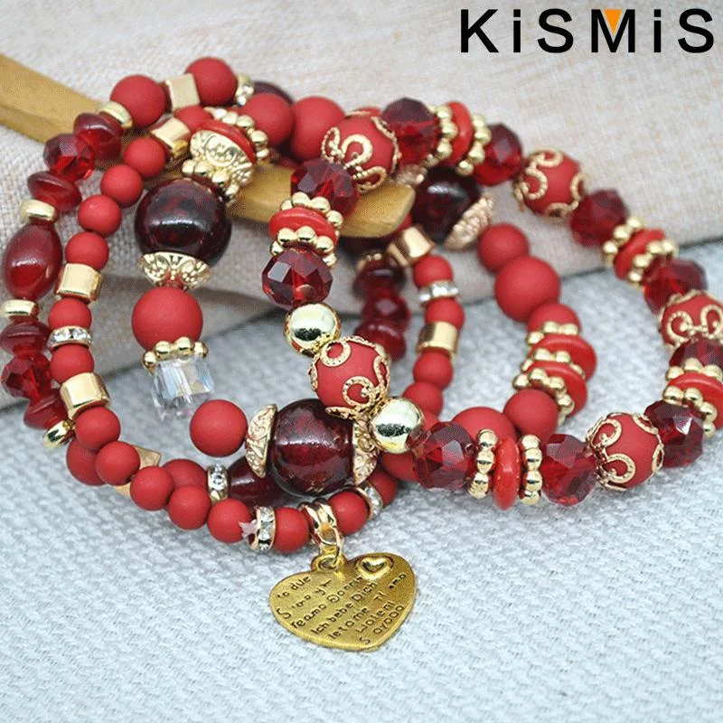 KISMIS 1Set Fashion Versatile Bohemian Ethnic Crystal Candy Beaded Ladies Multilayer Bracelet