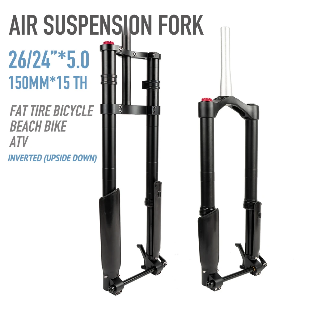 

26/24"x5.0 MTB ATV Upside Down Suspension Fork for Fat Tire Electric Snow Bike Inverted Downhill Taper/Straight 150x15 Thru Axle