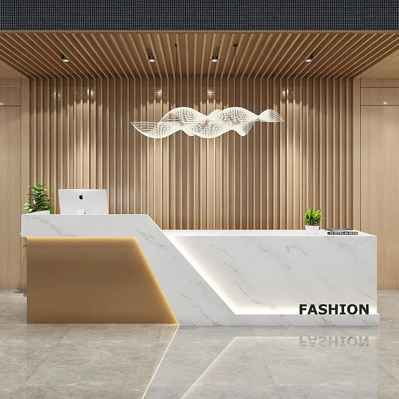 

Customized.MORE DESIGN I Shape Club Cashier Solid Wood Beauty Salon Office Restaurant Bar Front Counter Reception Desk with Led