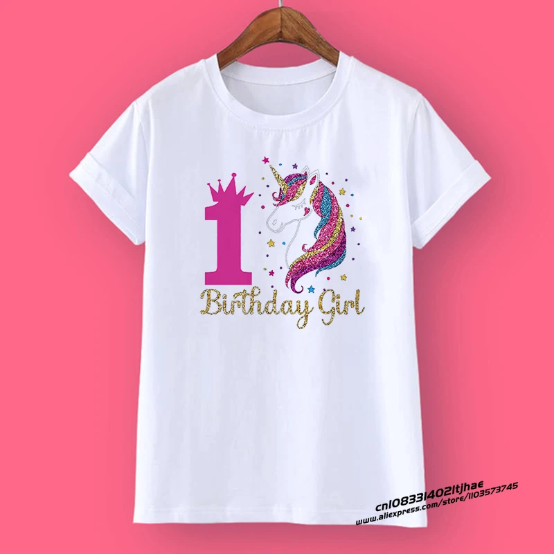 Unicorn Birthday Shirt 1-12 Birthday T-Shirt  Wild Tee Girls Party T Shirt Unicorn Theme Clothes Kids Gifts  Fashion Tops Tshirt