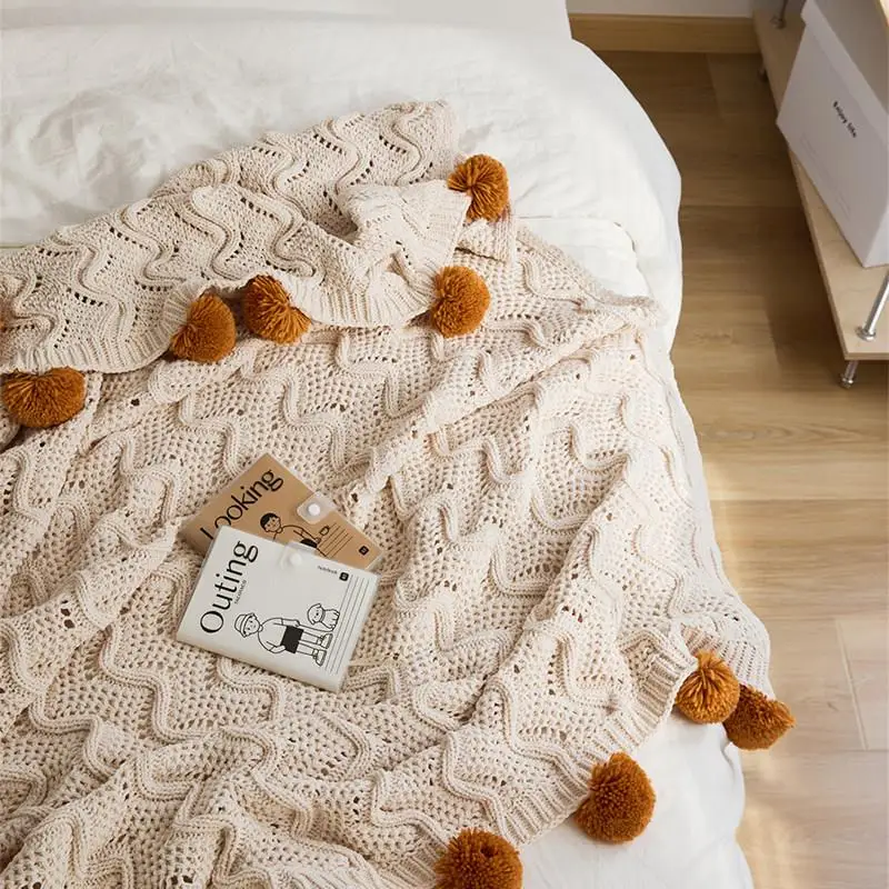 

Modern Knitted Blanket Air Conditioning Lightweight Leisure Office Home Decor Polyester Fiber Color Sofa Bedroom Blanket