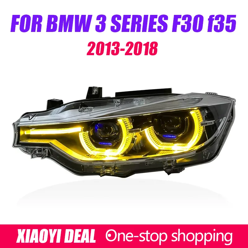 Zestaw reflektorów do BMW serii 3 F30 F35 (2013-2018) - modernizacja, soczewki, dwukolorowe LED, światła do jazdy dziennej typu spoon, kierunkowskazy.