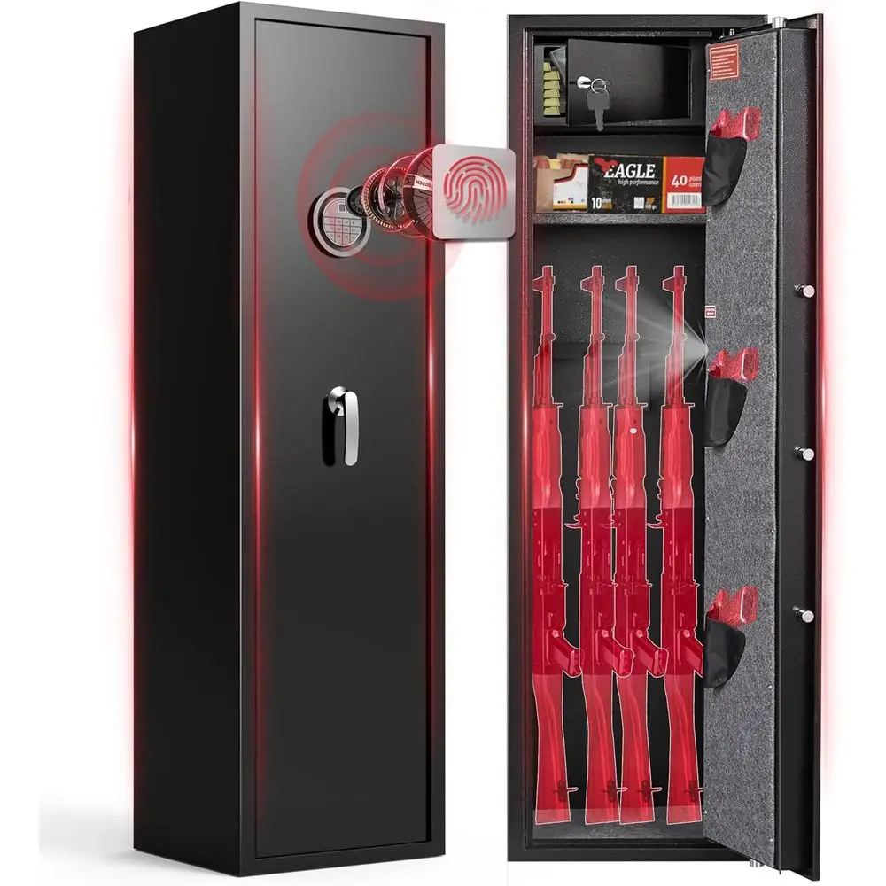 

Biometric Fingerprint Safe or Rifles, 8-10 Gun Cabinet with Keyed Inner Safe, Biometric and Digital Keypad Lock Cabinet for Fire