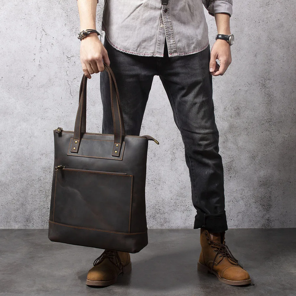Vintage-Umhängetasche aus hochwertigem Leder für Herren, Aktentasche für Männer, Business-Handtasche, Laptoptasche – Detail 4