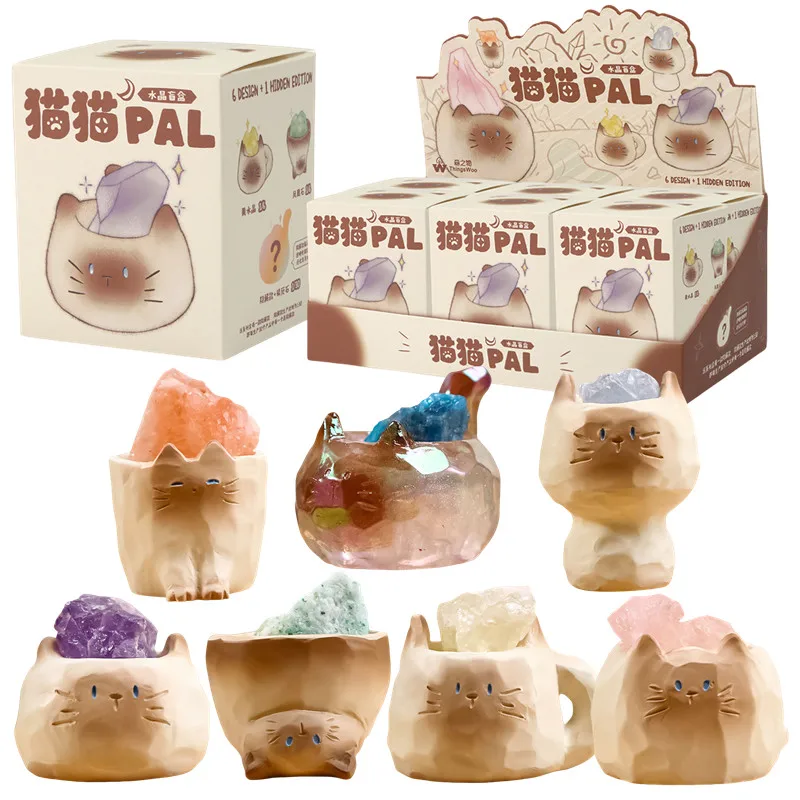 1/6 Uds PAL gato cristal piedra caja ciega juguetes piedra de la suerte piedra de cristal Natural lindo animal piedra de cristal