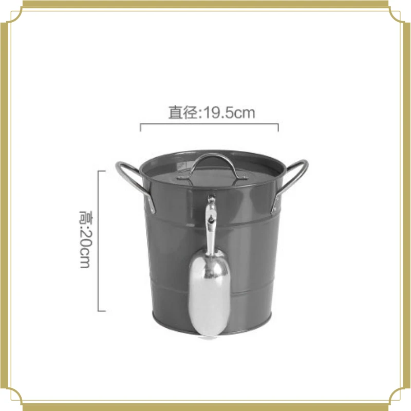 Galvanized Iron Art Thickened Ice Bucket with Lid Portable Circular for Bar Home Outdoor Picnic