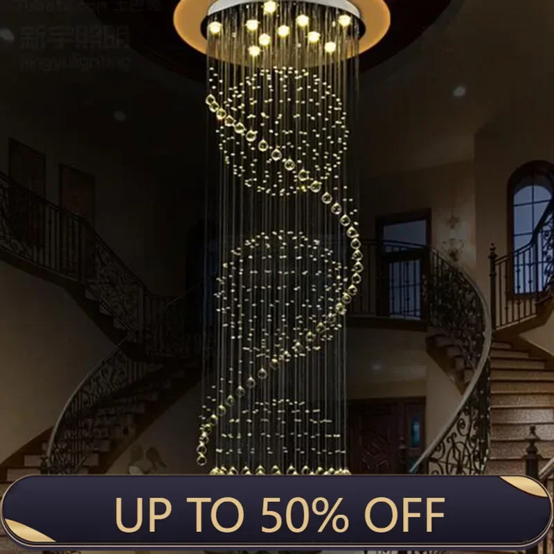 Modern Long Spiral Crystal Chandeliers Lighting Indoor Fixture For Plaza Showcase Hotel Hall Staircase Stair Bedroom LED Lamp