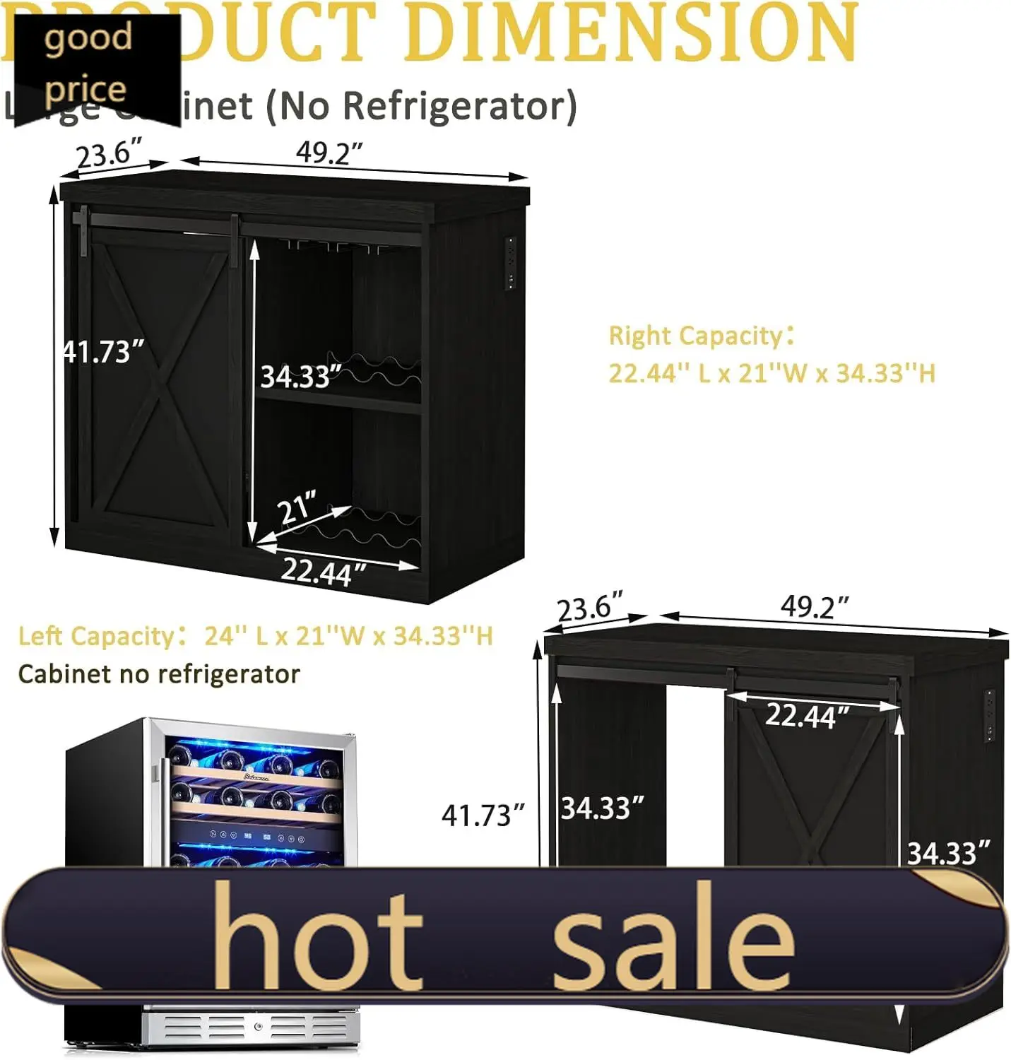 

Coffee Bar Cabinet with Mini Fridge Space, 49.2'' Farmhouse Kitchen Buffet Hutch with Power Outlet, Fridge Cabinet with Sliding