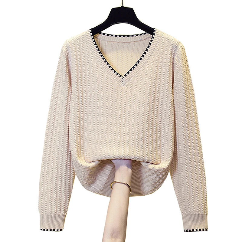 

Casual V-Neck Knit Sweater Women Fashion Long Sleeve Pullover Sweaters Female 2024 Autumn and Winter new