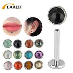 G23 Titanium PIERC Circular Ear Lip Studs with Natural Stone Top Labret Nose Tongue Stud Earring Body Piercing Jewelry Wholesale