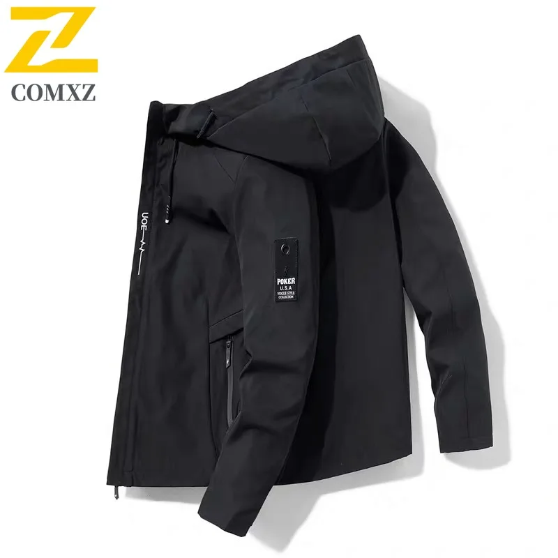 

COMXZ Coat Men 2025 Spring Casual Jacket Korean Trend Hooded Top Fashion Versatile Waterproof Windproof Lightweight Windbreaker