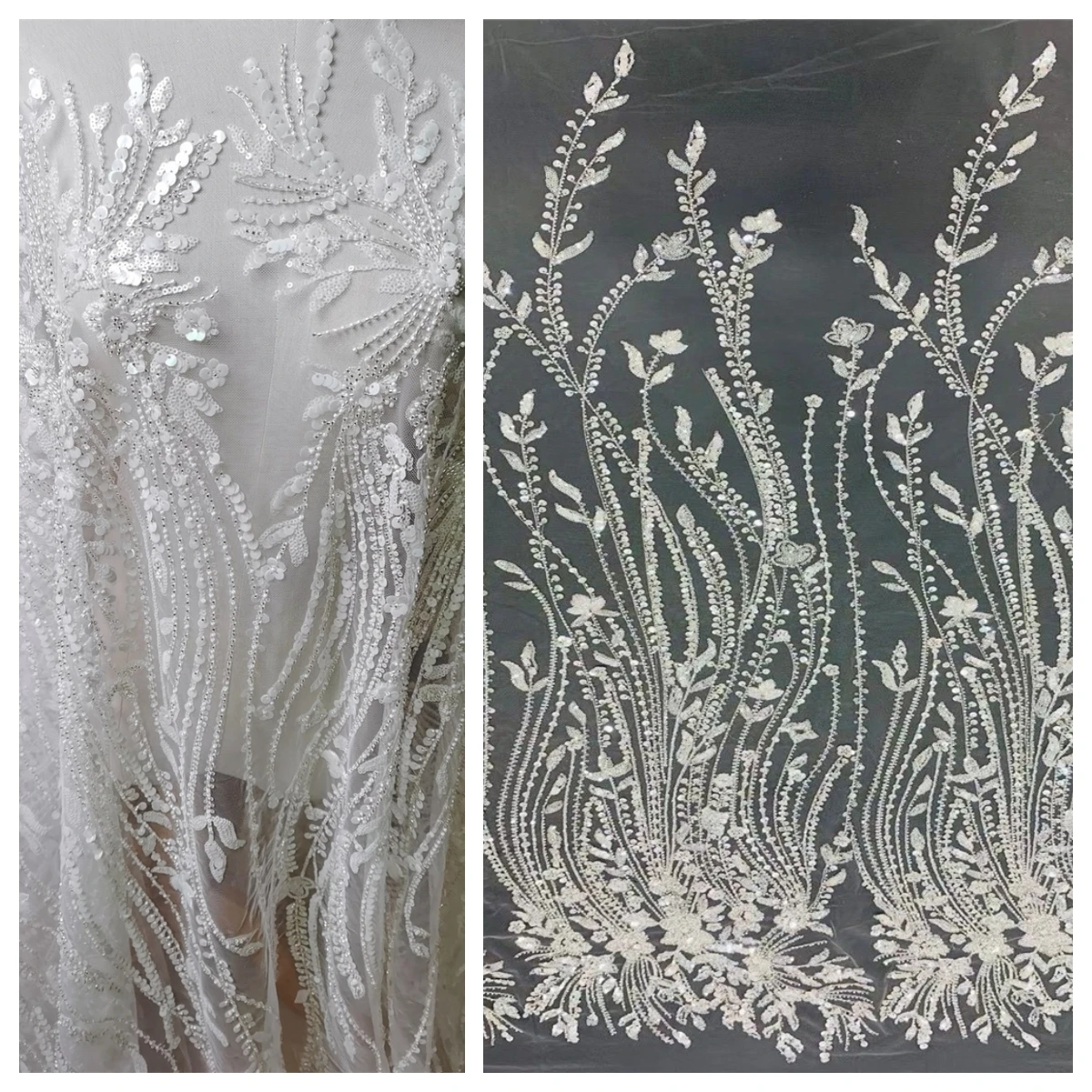 Beading 3D Sequins Flower Off White And Silvery Tulle Embroidered Lace Fabric Wedding Dress Fabric 2022 NEW