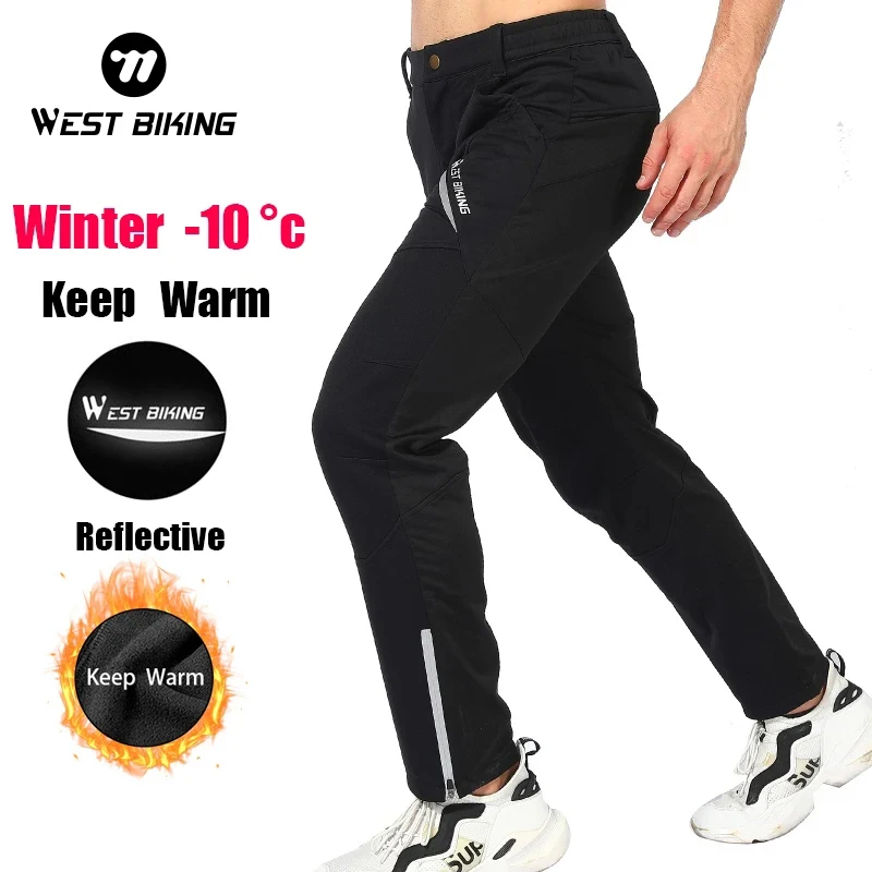 WEST BIKING Winter Cycling Pants Warm Fleece Sport Running Pants Windproof MTB Bike Riding Pants Fitness Bicycle Men's Trousers