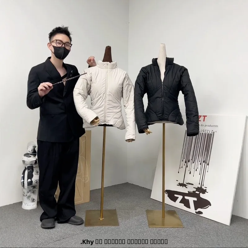 

KHY Women's Zipper Cotton Jaet ort Sle Waist-Cinching Stand Collar Drop002 Series Slim Fit Street Sle Cotton Coat