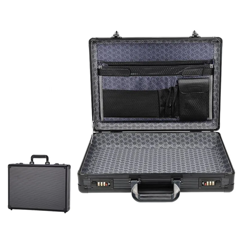 Aluminum Frame Lockable Laptop Case - Portable Security Document Briefcase Strongbox With Password Lock for Computer Files
