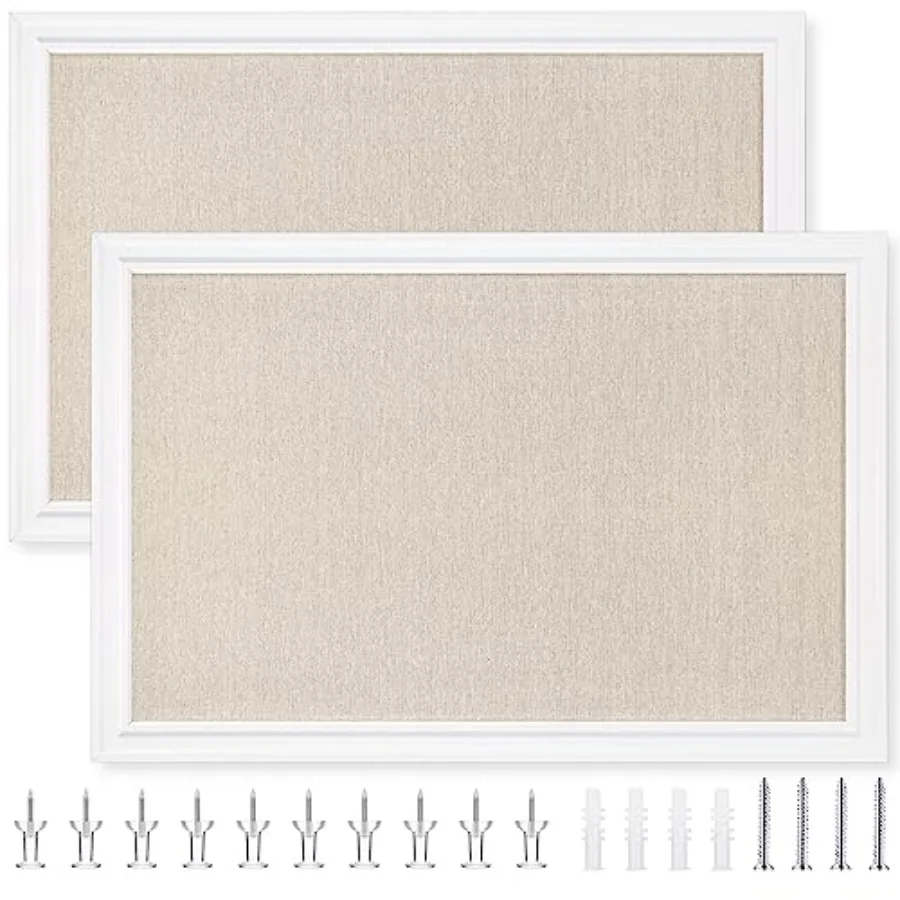 

2 Pcs Bulletin Board 30 x 20 Inch with Frame Decorative Large Wall Mounted Notice Pin Board with Push Pin for Home Office Schoo