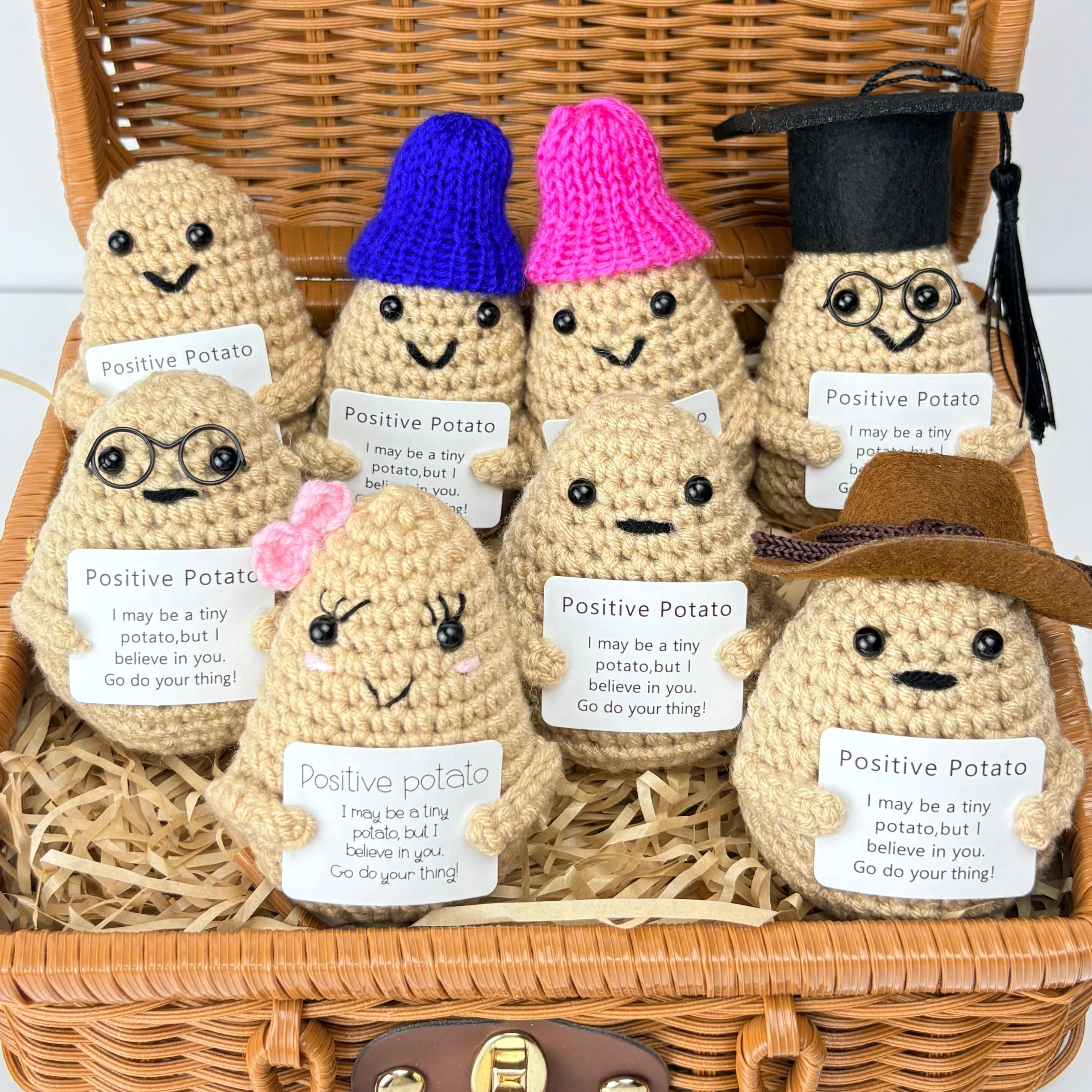 Crochet Positive Energy Dolls Cute Mini Pocket Hug Knitted Potatoes Handwoven Figurine Crafts Kawaii Crochet Animals Xmas Gifts view 5