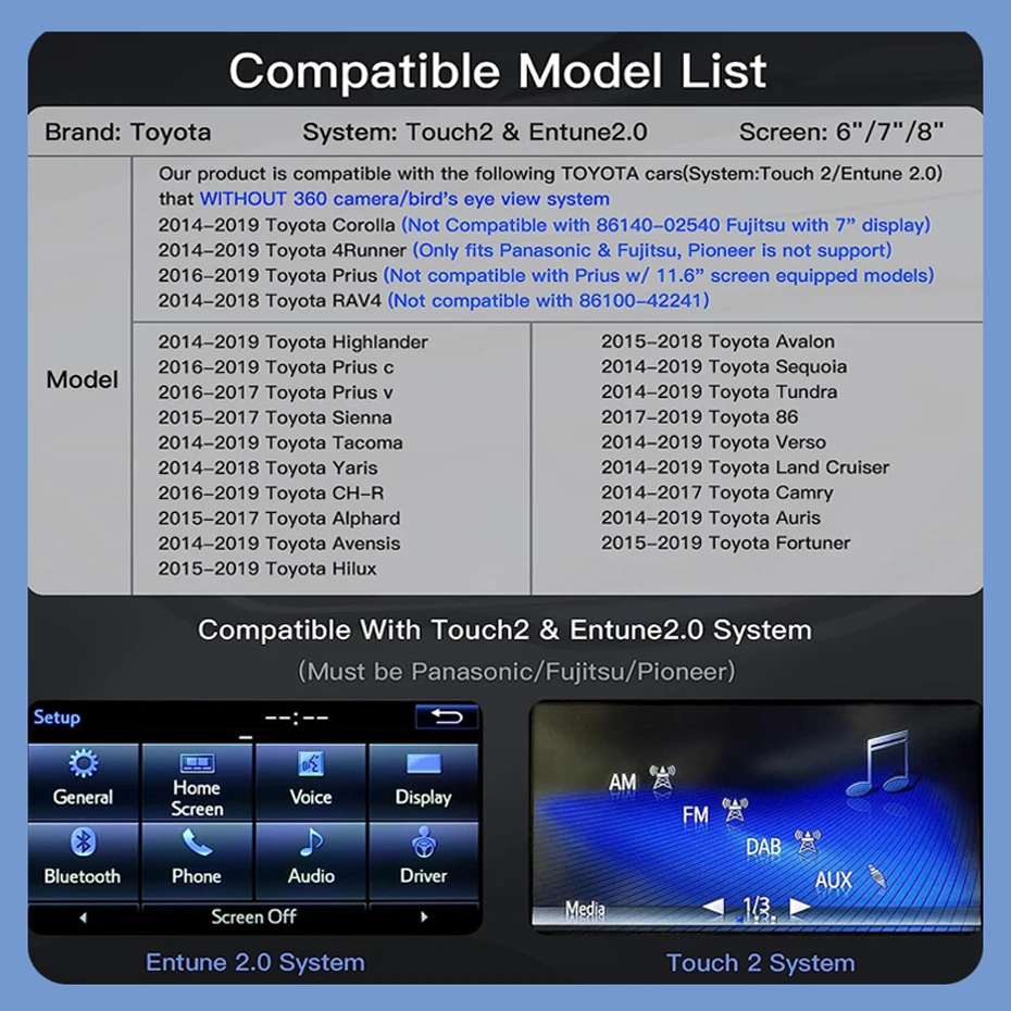 Wireless Carplay Android Auto Original Car Button and Touch Screen Control Decoder For Toyota Touch2 & Entune2.0 System