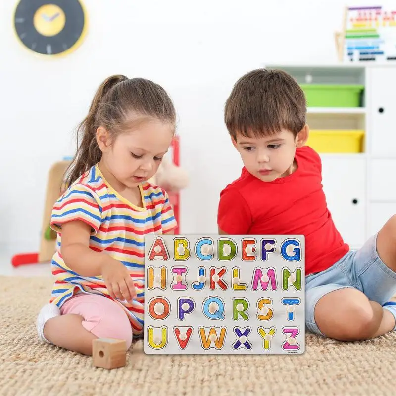 Rompecabezas de madera con asas para niños y niñas, puzle de Educación Temprana, juguetes para niños de guardería