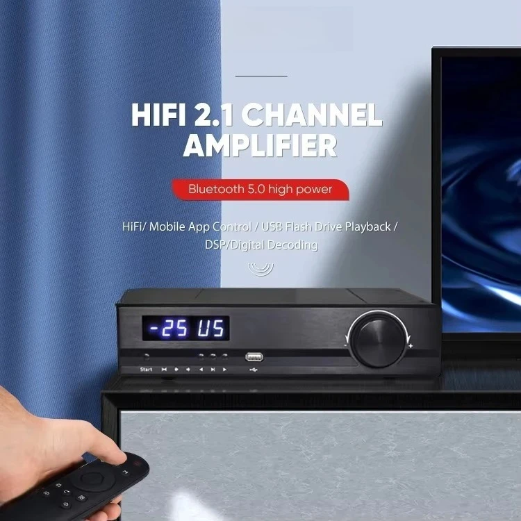 X21 2.1 Channel Home Speaker Amplifier Decoding LDAC DSP BT 5.0 150W*2 Stereo Amp U Disk Mobile Phone App Bass Amplifier