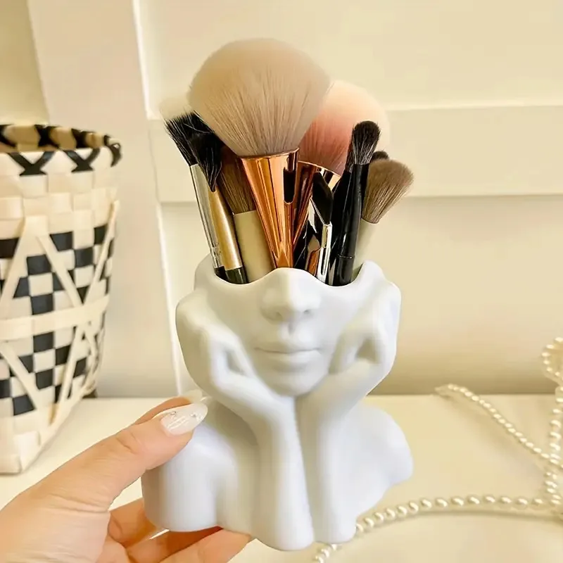 Face Shape Makeup Brush Holder - Beauty Makeup Storage Box, Female/Woman Face Design Lightweight and Portable Storage Box image 5