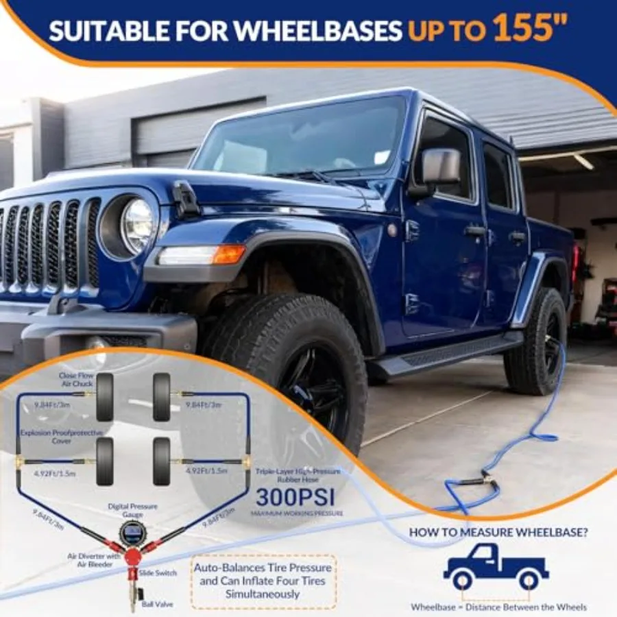 4 Way Tire Inflator 4 Tire Inflation Deflation System with Precision Gauge for Off-Road Vehicles Air Up Down Kit Compati