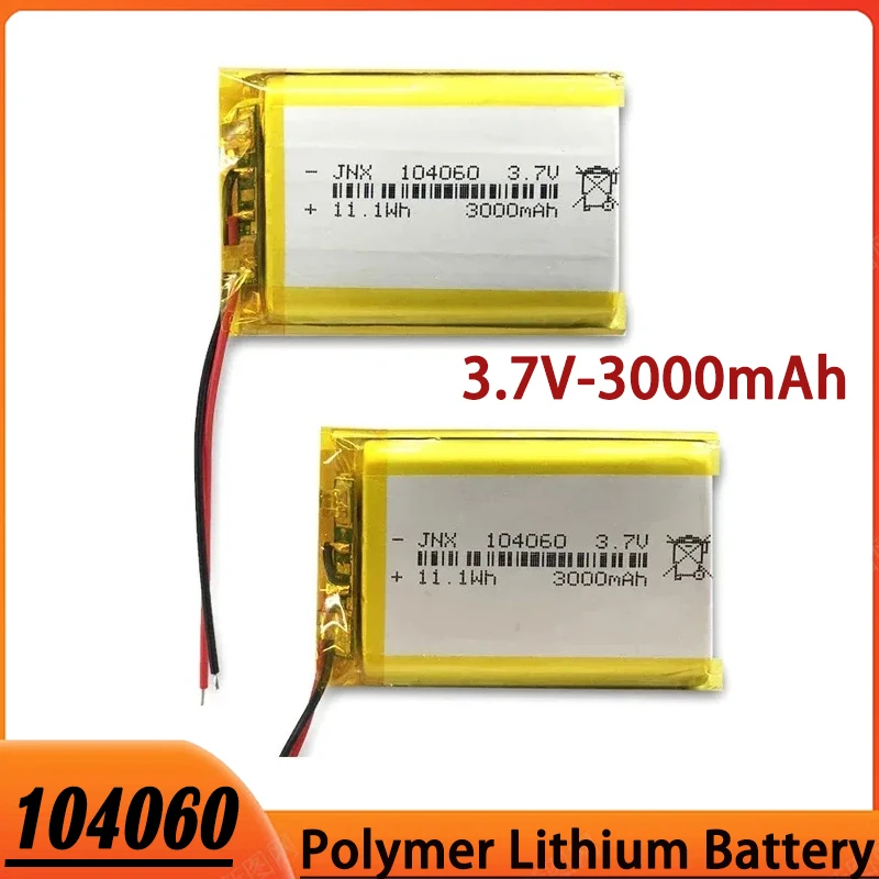 Polymer Lithium Battery 104060 3000mAh 3.7V Suitable for Floor Lamp Shaver Battery Locator Doorbell Humidifier Bluetooth Speaker